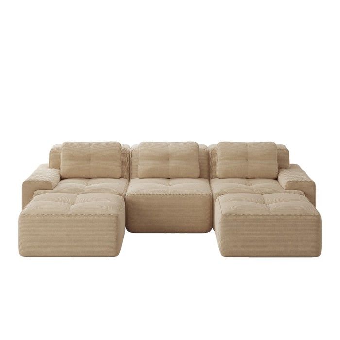Canapé nuage modulaire 3 places velours côtelé beige sans assemblage forme U désossé avec pouf 293x177x69cm Canapé nuage modulaire 3 places velours côtelé beige sans assemblage forme U désossé avec pouf 293x177x69cm