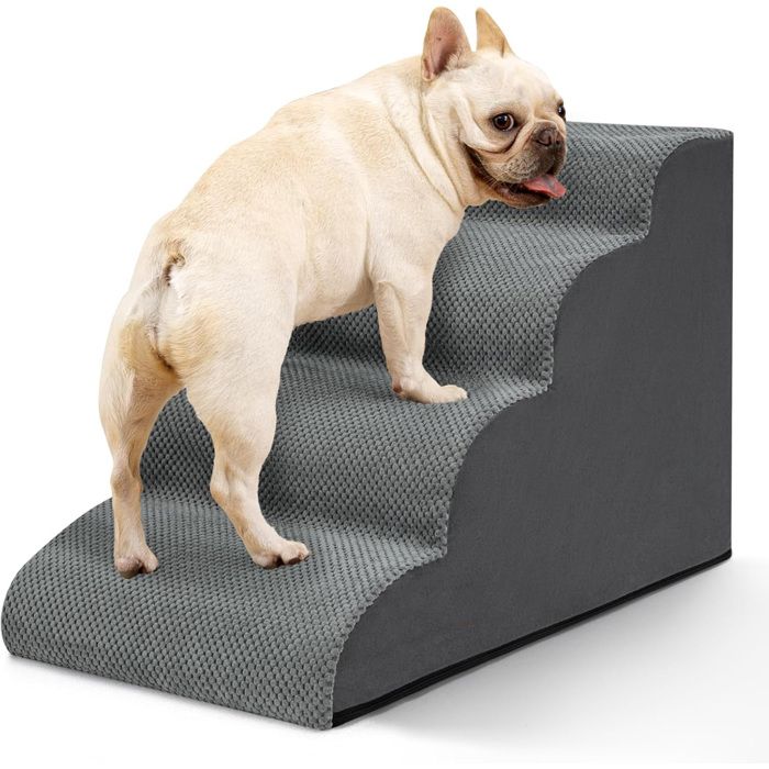 Meilleurs prix pour Rampe daccès pour chien idéale pour monter sur un lit ou un canapé. Escalier 4 marches pour petits chiens hauteur 40 cm Gris