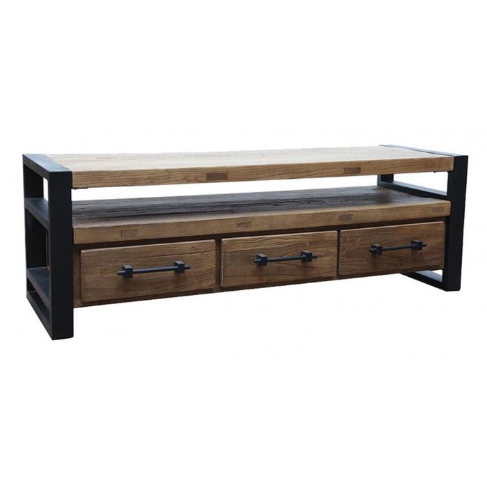 Meuble TV 3 tiroirs - Bois - Marron - Interiors Meuble TV 3 tiroirs - Bois - Marron - Interiors