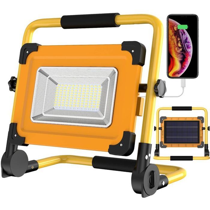 Projecteur Chantier LED Rechargeable Solaire 100W 120 LED Lampe de Travail 12000mAH Batterie Étanche USB Banque dalimentation p