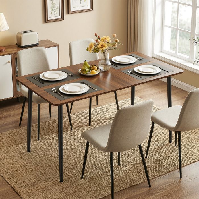 Table à Manger Rectangulaire 4 à 6 Personnes Style Moderne Plateau Résistant Salle à Manger Couleur Noyer et Noir