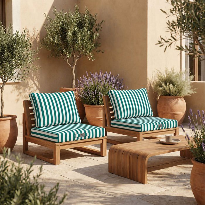 Ensemble Coussins Salon Jardin 50x60 Rayure Vert - Premium 270g (Assise + Dossier) Ensemble Coussins Salon Jardin 50x60 Rayure Vert - Premium 270g (Assise + Dossier)