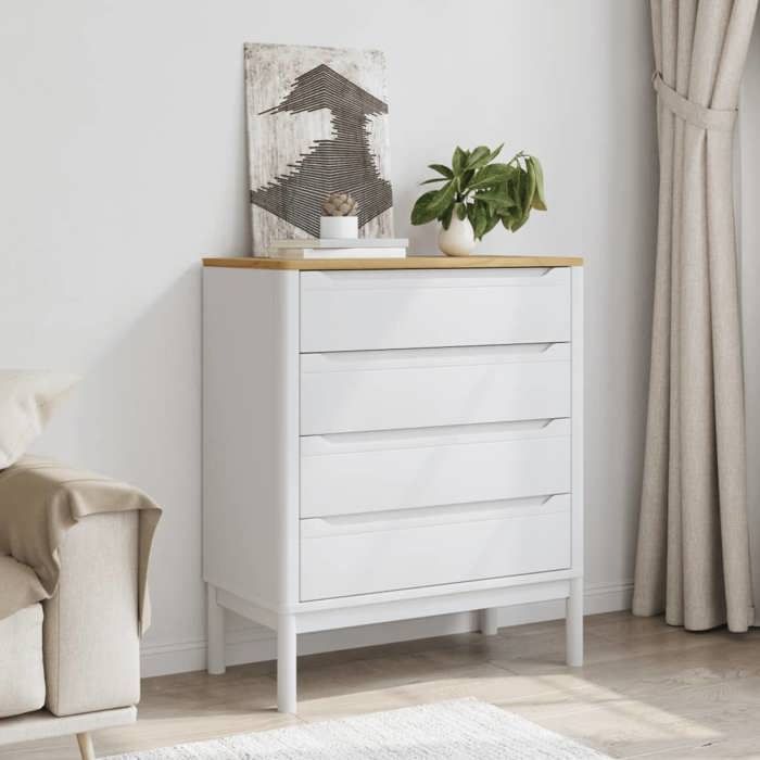 Bois Commode salon 1 pièce forme rectangulaire FLORO blanc bois de pin massif - (76.5x39x90.5 cm) vmwE62