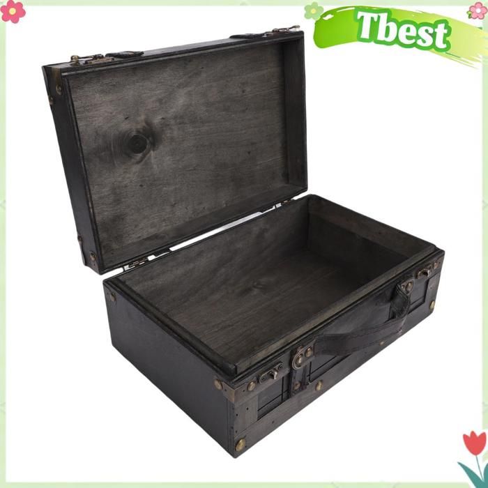 Tbest coffre de rangement en bois avec couvercle Coffre en bois coffre de rangement en bois Vintage meuble rangement 1624B-01 Gris