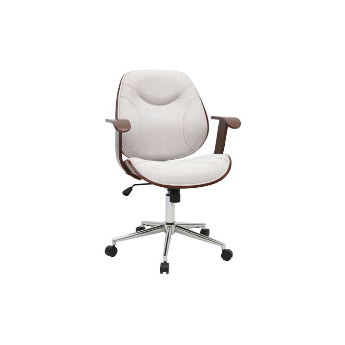Miliboo - Chaise de bureau à roulettes design en tissu effet velours texturé beige bois foncé et acier chromé YORKE