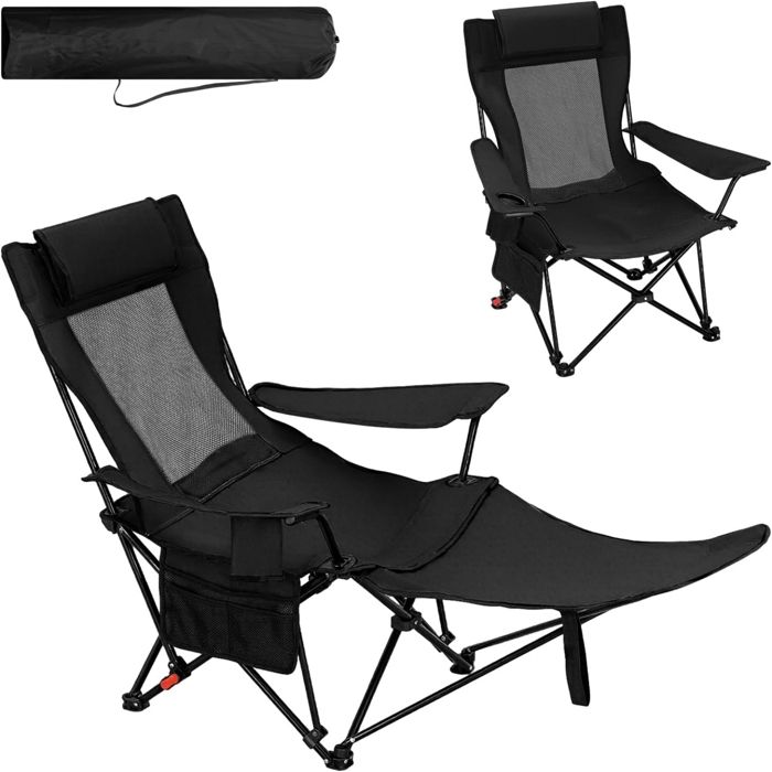 WOLTU Chaise Pliante Camping - Chaise de jardin Réglable - Léger Portable Repose-Pieds Amovible - Noir WOLTU Chaise Pliante Camping - Chaise de jardin Réglable - Léger Portable Repose-Pieds Amovible - Noir