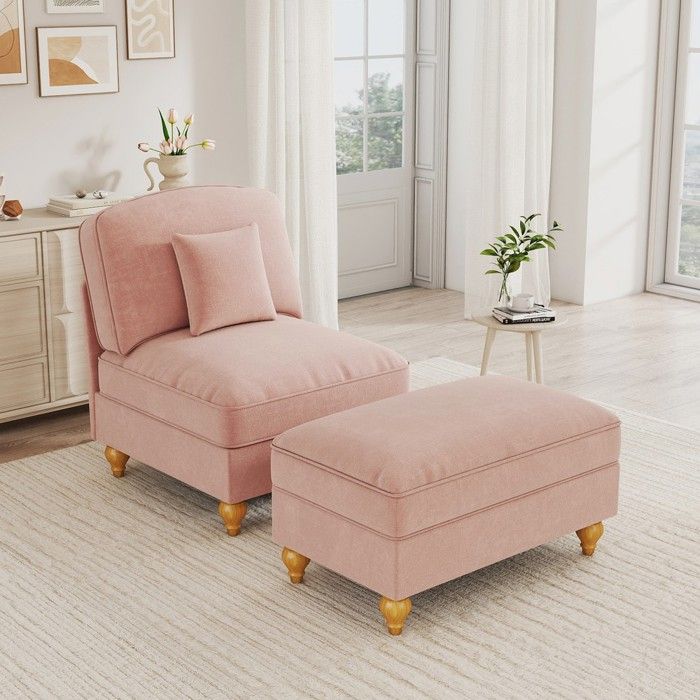 CollaHausse Fauteuil Lounge Chenille Rose Jupe à Volants Repose-Pieds et Design Nuage