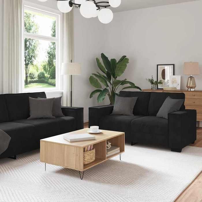 vidaXL Ensemble canapé 2 pcs avec coussins velours noir 3324705