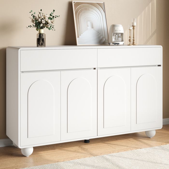 Buffet bahut - URBANLUXE - 140x38x89 cm - 4 portes & 2 tiroirs - Blanc - Scandinave / Moderne