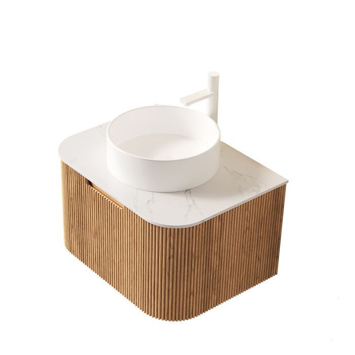 Meuble sous vasque suspendu 61 cm plan Carrara blanc 1 tiroir bord arrondi livré monté sans vasque