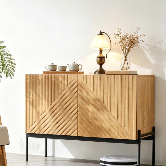 Buffet sideboard imitation bois naturel 100x40x75cm 2 portes étagère modulable pieds métal salon salle à manger