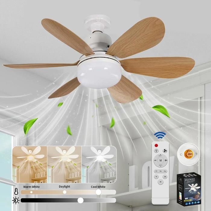 VHV Ventilateur de Plafond avec Lumière et Telecommande LED Ventilateur Dimmable Plafonnier avec 40W E27 Lampe Intégrée