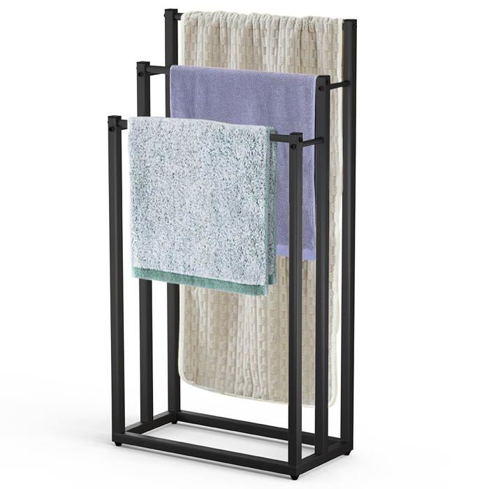 VOUNOT Porte-Serviettes autoportant sur Pied Support à 3 Niveaux en Métal Rangement Stable pour Serviettes de Bain et Accessoires Id