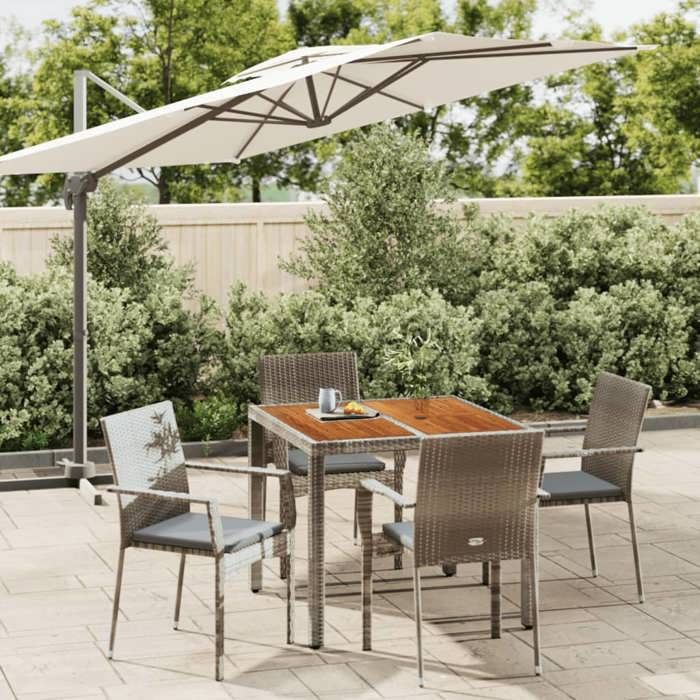 VIDAXL Ensemble Table avec chaises jardin (5 pcs) - ANTI-UV - coussins - gris résine tressée 59x53.5x88 cm M1945