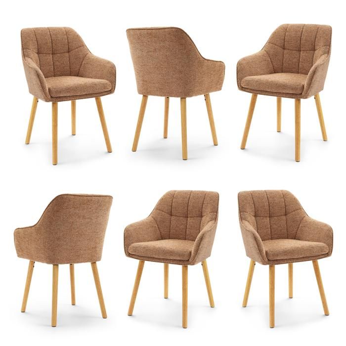 GOEURVANT Lot de 6 Chaises de Salle à Manger Chenille Orange Chaise Capitonnée Ergonomique avec Accoudoirs Pieds Bois Salon Bureau