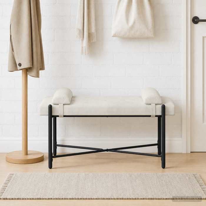 Meuble de couloir - Banc capitonné à boutons avec coussins Crème 110x40x46 cm - design élégant - pour maison(86799）