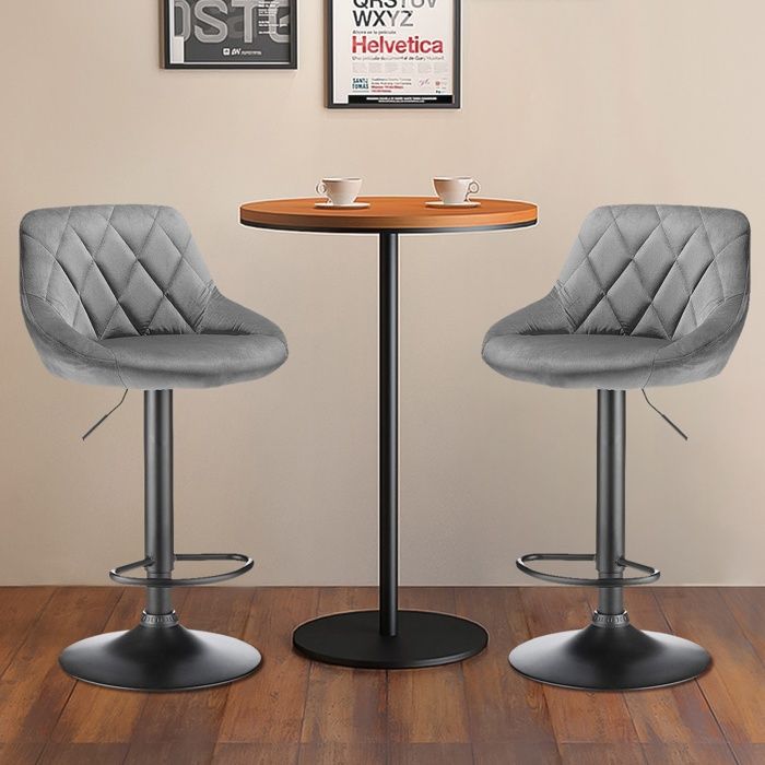 OHMG-Lot De 2 Chaises De Bar Cuillère-Chaise-Pieds-Soulevable+Rotatif-Charge 120 kg-Coussin De Siège En Mousse Épaisse-Gris Clair