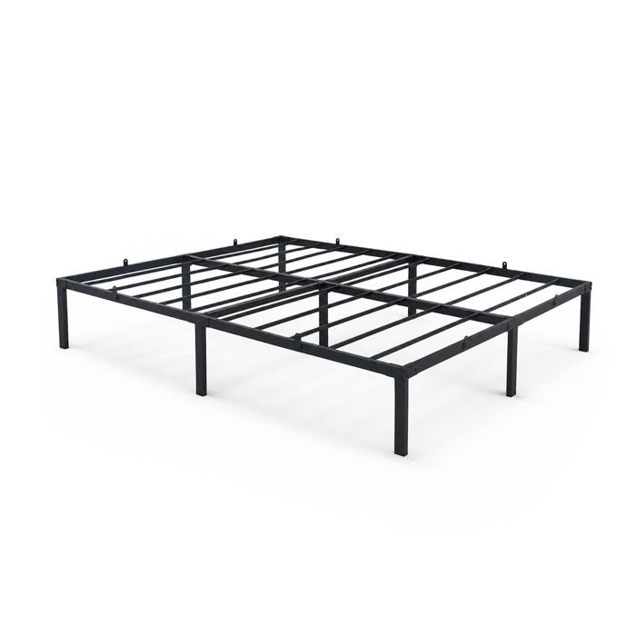 Lit pliant en métal AKORD 140x190 cm noir sommier 20 lattes 9 pieds sans matelas