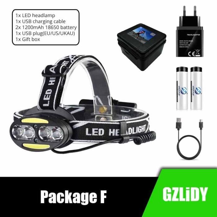 Lampe Frontale Rechargeable 5 LED CREE T6 - 6800 MAh - 4 Modes - Pour Randonnée, Vélo, Camping