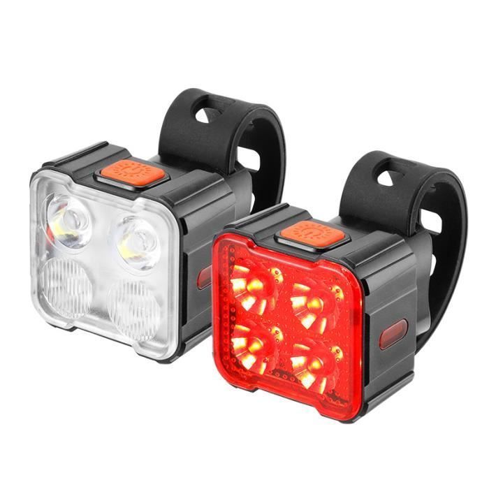 Kit Éclairage Vélo à LED,Feux de Vélo Rechargeables par USB, Etanche IP53,Phare avant et arrière 8 Modes d'éclairage