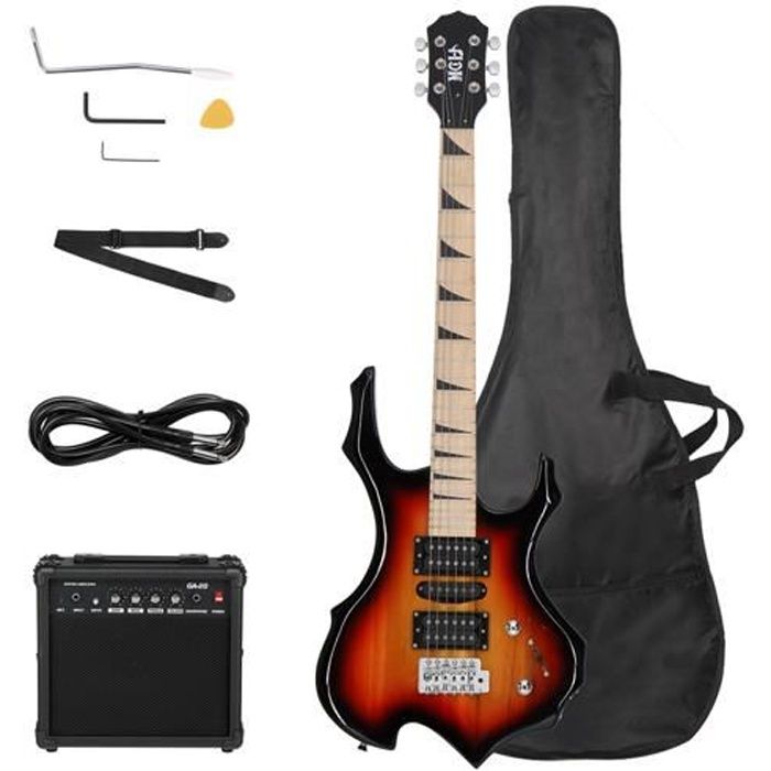 Pack Guitare électrique avec Ampli de 20 W, Housse, Sangle, Câble, pagaie et shaker forme de