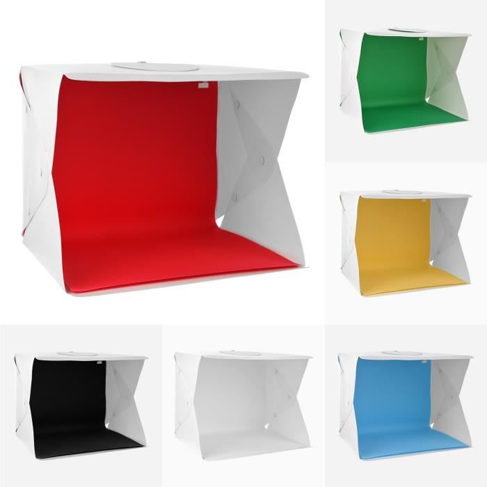 PULUZ 40X40cm Studio photo LED Lightbox Photographie Softbox Éclairage portable Studio de prise de vue Tente de studio Kits 6 couleurs Toiles de fond