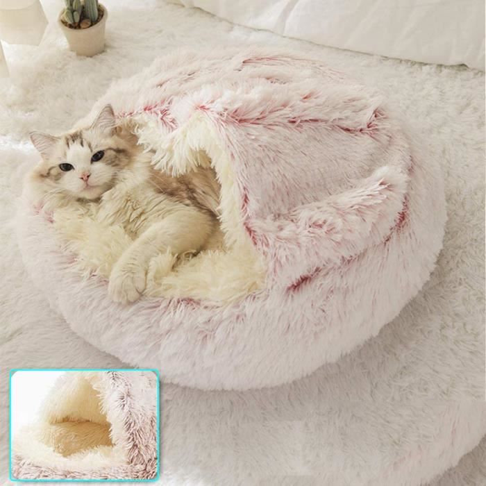 Meilleurs prix pour Panier pour Chat,ANNEFLY Anti Stress Extra Doux Lit pour Chat Grotte Niche Chat Apaisant Panier de Chien Canapé,Rose-M