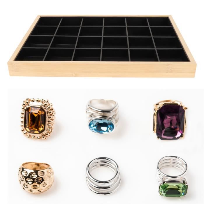 Plateau à Bijoux En Bois Massif Naturel Avec Compartiments - Organisateur Pour Colliers, Bagues Et Bracelets - 8