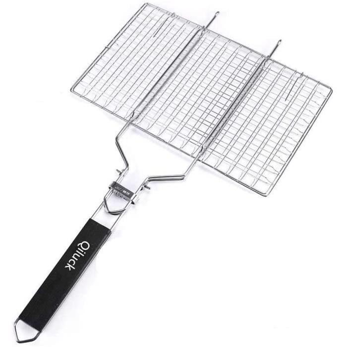 légumes HHHAAA Panier de Barbecue à Steak crevettes avec poignée Amovible 430 en Acier Inoxydable Griller Panier Portable et pour Barbecue Grill Panier rôti pour Poisson 