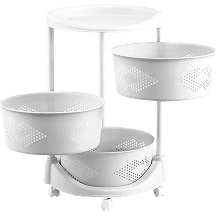 Chariot De Cuisine Rotatif 5 étages NAIZY - Rangement Mobile Avec Roulettes - Blanc