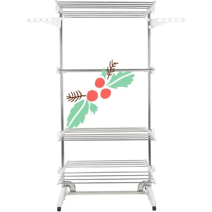 Étendoir à Linge 4 Niveaux Avec Roulettes - Pliable, Acier Inoxydable - Pour Intérieur/extérieur