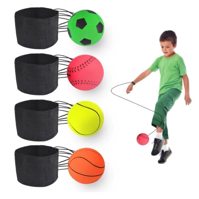 Lot De 4 Balles De Retour Avec élastique Poignet - Pour Entraînement Coordination, Jeux, Rééducation - Diamètre 6.3 Cm, Corde 80 Cm