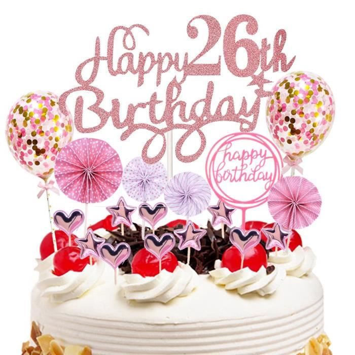 Or rose cake topper,gateau anniversaire décoration,happy birthday