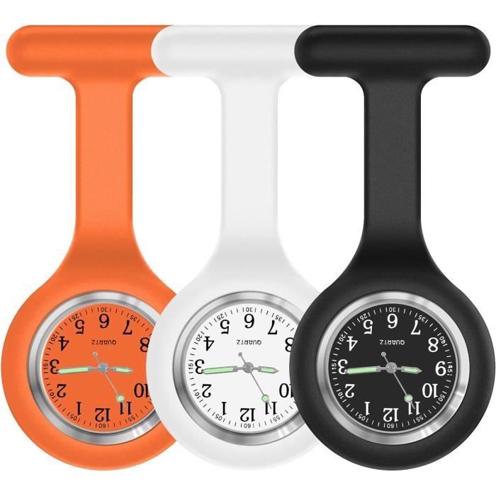 Montre Infirmière Noire Avec Clip Mousqueton - Cadran Blanc 50mm - Quartz Japonais - Étanche 30m