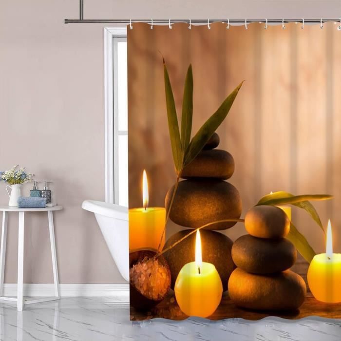 JOSUE Rideau De Douche Blanc,Noir Rideaux De Douche Tissu Lavable Avec 12 Crochets, Imperméable Antibactérien Séchage Rapide, Pour Salle De Bain