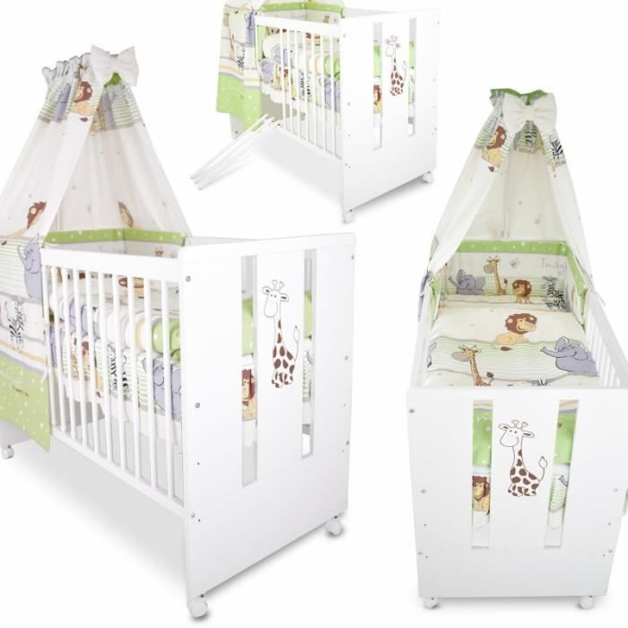 Berceau Bebe Lit Bebe 1 X 60 Cm Avec Set De Lit 9 Pieces Girafe Vert Cdiscount Puericulture Eveil Bebe