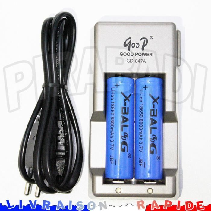 2 PILES ACCUS RECHARGEABLE 18650 3.7V 8800mAh + CHARGEUR CHARGE RAPIDE GD-847A Réf:12