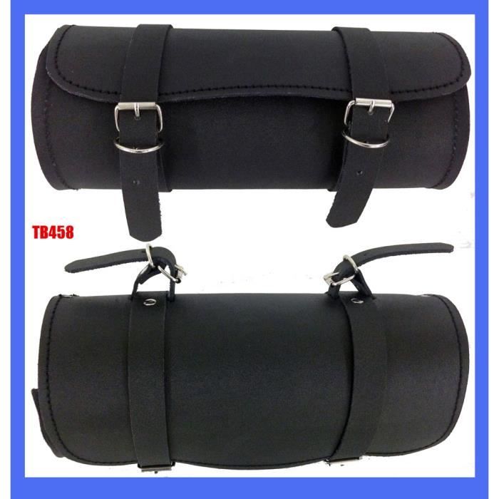Sacoche Moto étanche En Cuir Synthétique Noir - Fixation Fourche Avant/arrière Sans Perçage - Pour Outils Ou Affaires