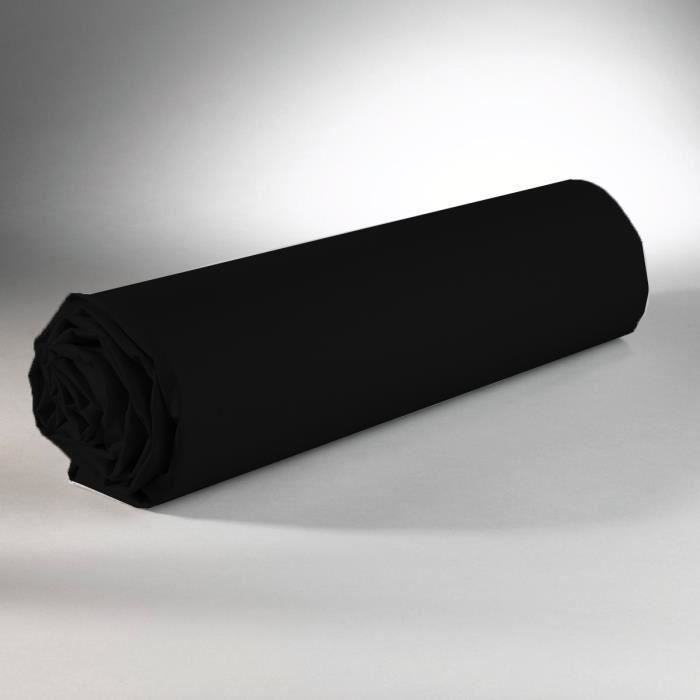 Drap housse - Coton - 90 x 190 cm - Noir - Lavable en machine - 57 fils/cm Drap housse - Coton - 90 x 190 cm - Noir - Lavable en machine - 57 fils/cm