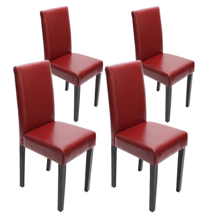 lot de 4 chaises de salle à manger cuisine en cuir rouge pieds en bois fonces design moderne