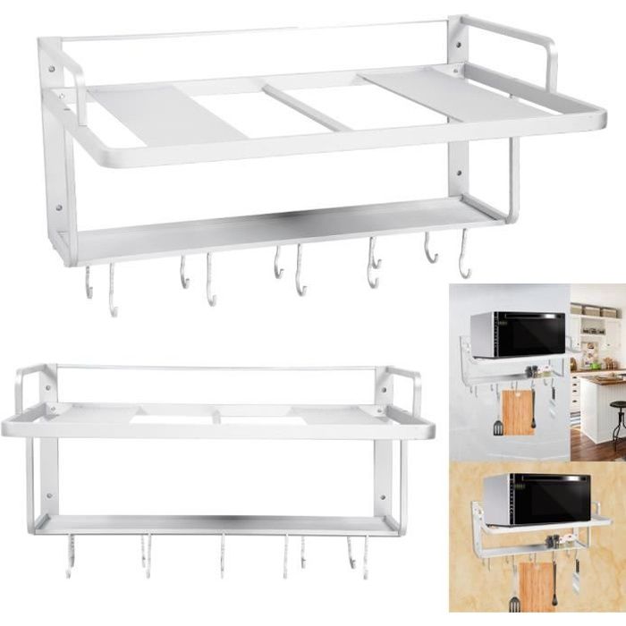 etagere murale support suspendus aluminium double couches pour four micro ondes cuisine organisateur stockage yes cdiscount maison