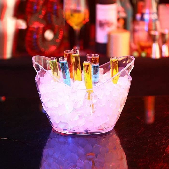 Seau à Glace LED 5L - 7 Couleurs - Pour Champagne, Vin, Bière - Fête, Bar, Soirée - Piles AA Non Incluses
