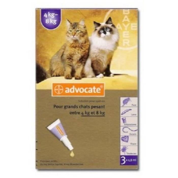 Comparer les prix de ADVOCATE GRANDS CHATS 4 À 8 KG 3 PIPETTES