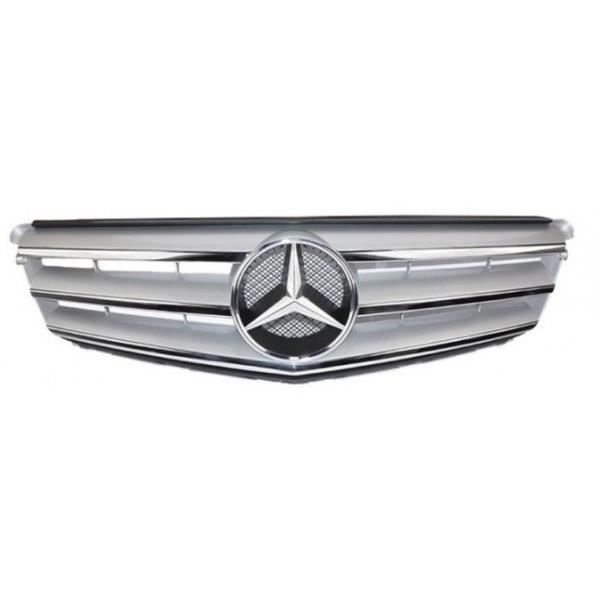 CALANDRE MERCEDES CLASSE C W204 GRIS SILVER ET CHROME + LOGO