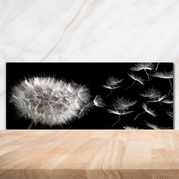 Crédence De Cuisine En Verre - 125x50 Cm - Motif Floral Pissenlit Violet - Moderne