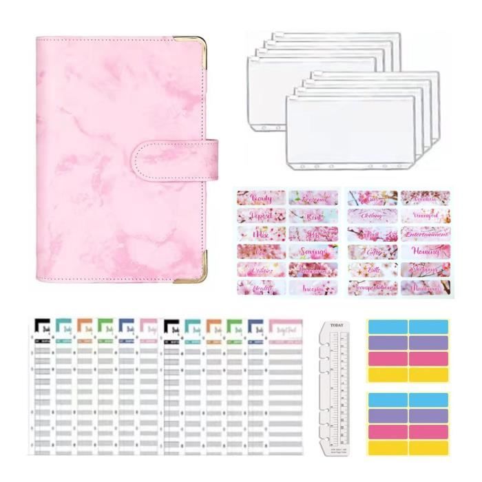 Classeur Budget A6 En PU Cuir,Classeur A6 Anneaux Avec 12 Enveloppes