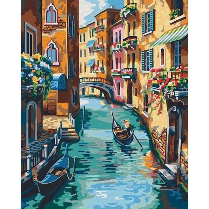 Kit Peinture Par Numéros MOGTAA - 4 Cadrés Paysage - Toile 20x20cm Avec Pinceaux - DIY Débutants