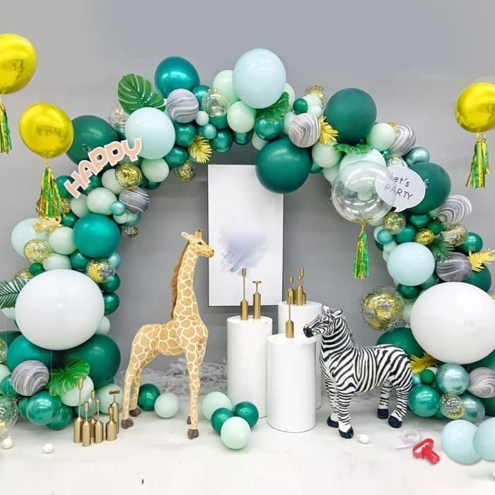 Arche de Ballons Anniversaire Vert,Jungle Safari Bébé Douche Décor,115 PCS Vert kit Ballon Decoration Anniversaire Or Ballon Confettis pour Garçon Mariage Anniversaire Baby Shower Fête Décoration