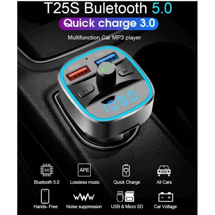 Bovon Transmetteur FM Support USB Flash Drive /& Carte TF Bluetooth Kit de Voiture sans Fil Adaptateur Radio Chargeur de Voiture avec Double USB Port Noir Appel Mains Libres