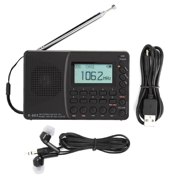 Radio pour personnes âgées Garosa - FM/AM/SW - Affichage numérique - Batterie au lithium - Noir
